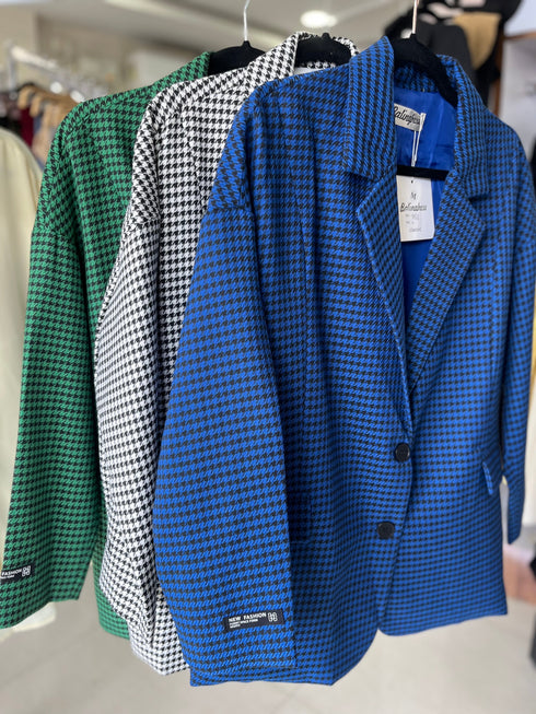 Houndstooth Single Breasted Blazer